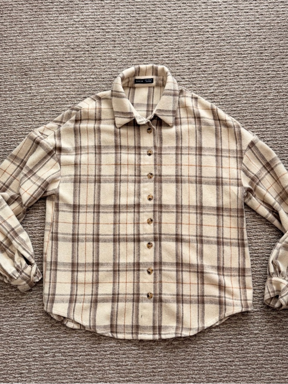 Cream Plaid Button-Up Shirt